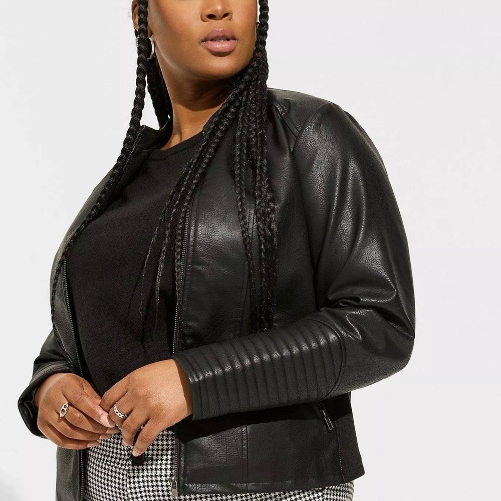 Torrid Faux Leather collarless Moto Jacket - Picture 6 of 12